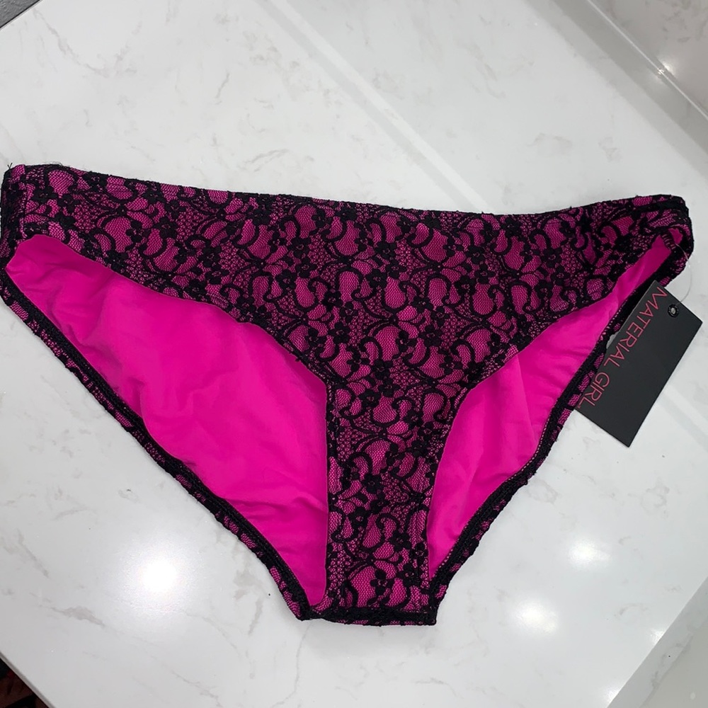 Material Girl XL Pink and Black lace bikini bottoms